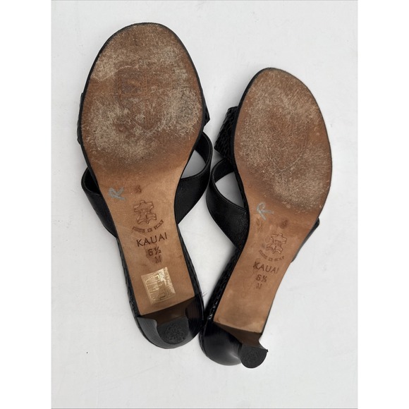 Vtg Brighton Maui Mules Sandals Black Open Toe Concho Italy 6 1/2 M - Picture 7 of 7